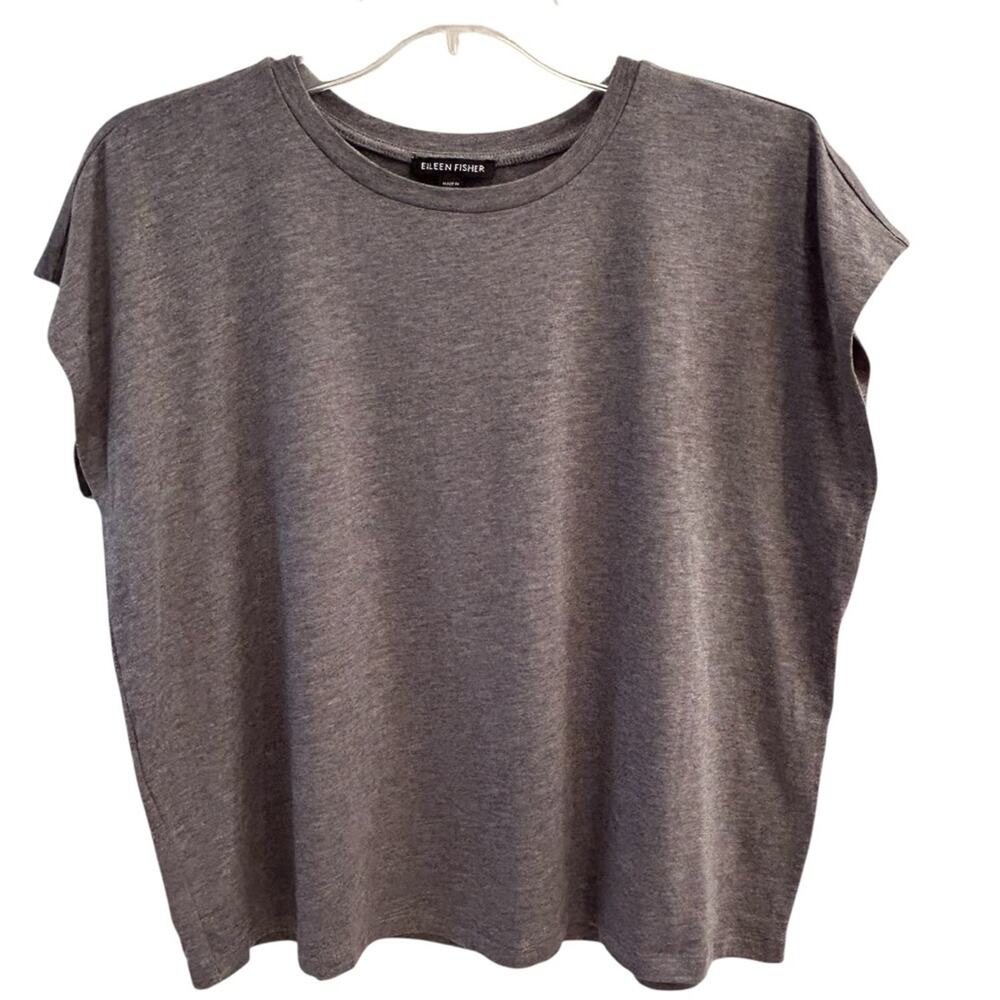 Eileen Fisher Short Cap Sleeve Grey T-Shirt Tencel® Lyocell Size XS
